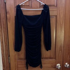 Jump Black Long Sleeve Ruched Dress